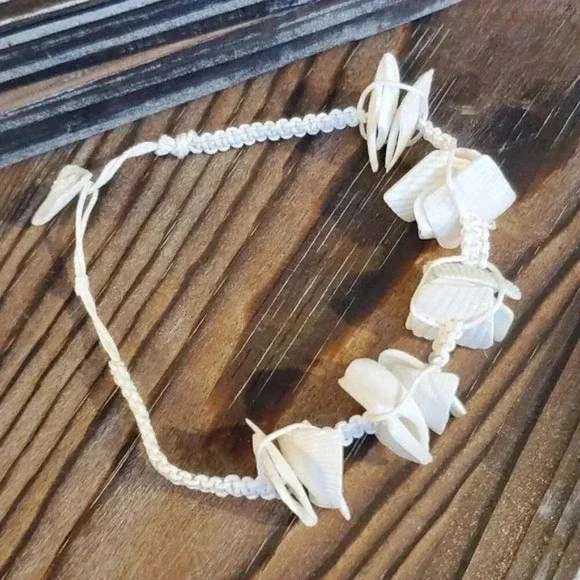 Organic Sun Bleached White Shell Macrame Bracelet - Picture 1 of 5